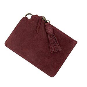 Mer Sea Leather Clutch Small Travel Bag Tasseled Keychain Purple Red Zip Top